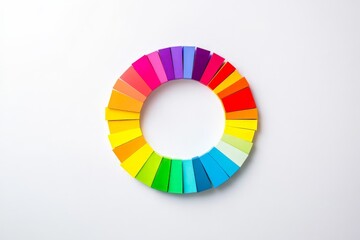 Fototapeta premium A detailed circular design composed of various segments of colored paper meticulously arranged, showcasing a harmonious blend of colors and textures in a neat pattern.