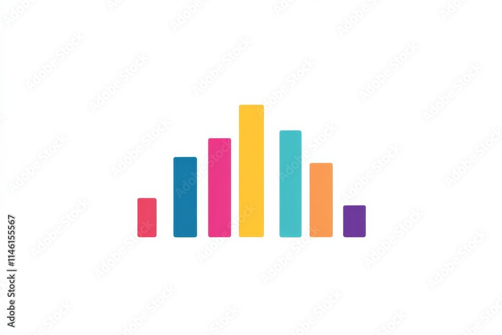 Poster a minimalistic design featuring a colorful bar chart against a clean white background, representing 