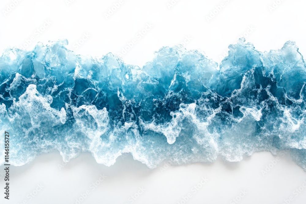 Poster an artistic frozen ice sculpture displaying dynamic shades of vibrant blue. the abstract form showca