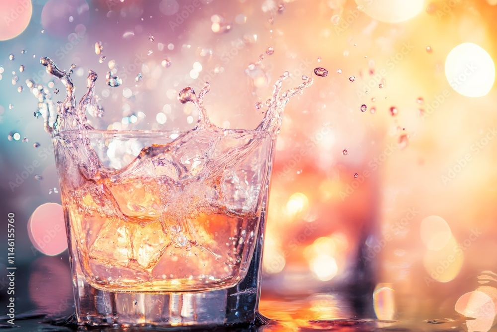 Poster a vivid and colorful splash as liquid moves through a glass. the colorful drink in motion creates an