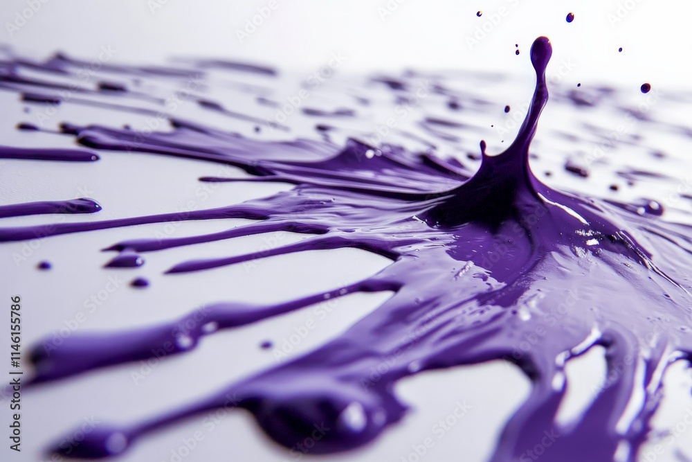 Poster this image features a vivid purple paint splash on a white surface, showcasing dynamic movement and 
