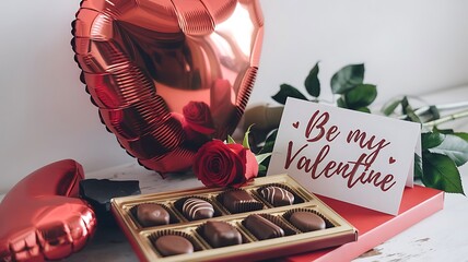 Romantic Valentine's Day Gift with Chocolates, Balloons, and Roses