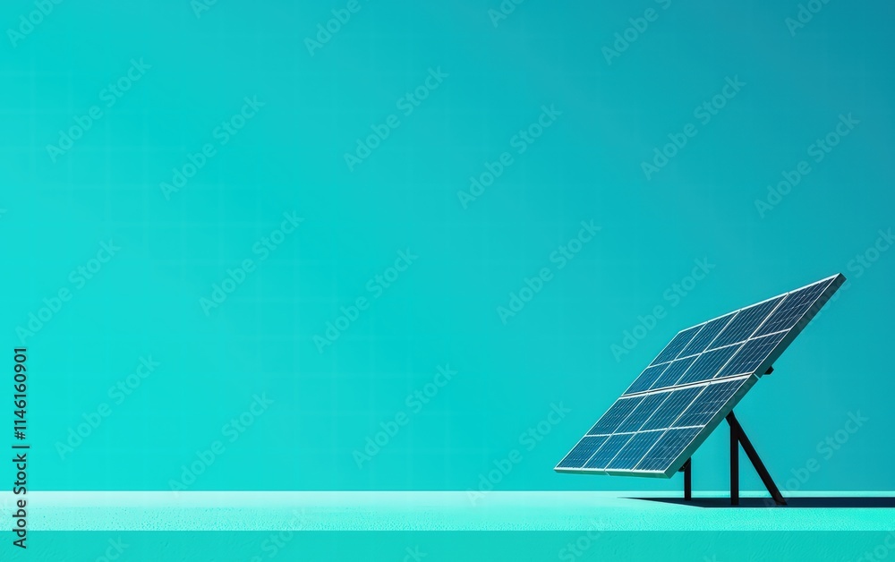 Wall mural a single solar panel with sharp edges on a bold turquoise background