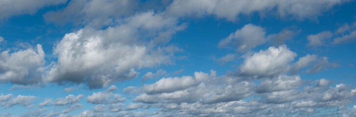 Blue sky and white clouds, wide panorama