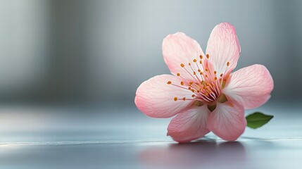 Fototapeta premium Delicate Pink Blossom with Intricate Petals Set Against a Soft Background Highlighting the Beauty of Nature in a Minimalist Style