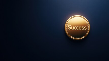 A glowing gold coin with "Success" inscribed, set against a dark background, symbolizing achievement and prosperity.
