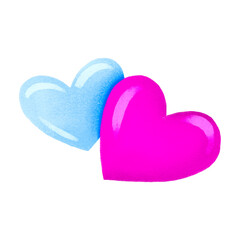 pink and blue hearts, couple and relationship for valentine day celebrating. Hand drawn illustration