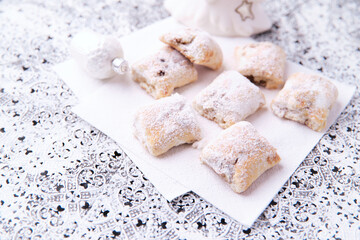 Stollen Bites on bright background. Soft focus. Close up.	