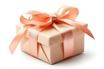 Obraz premium Elegant gift box with soft peach ribbon perfectly styled for celebrations, showcasing the art of packaging and thoughtful surprises for special occasions