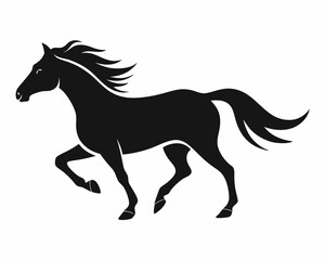 Elegant Black Silhouette of a Running Horse - Minimalist Artwork