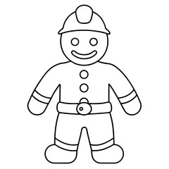 Firefighter Gingerbread Man - Line Art Cookie Design