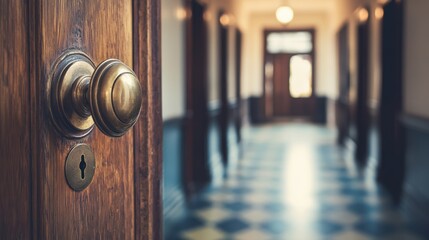 Obraz premium Antique Brass Door Knob in a Vintage Hallway