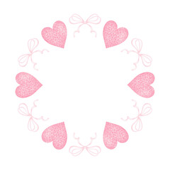 heart, bow. Watercolor round frame template in pastel colors for textile and wrapping paper. Cute watercolor illustration for Valentine's Day