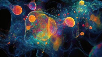 An abstract visualization of quantum data, featuring colorful entangled particles, glowing nodes, and swirling quantum waveforms against a dark background.