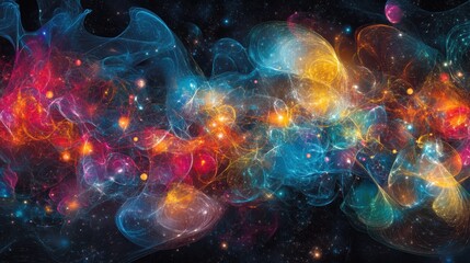 An abstract visualization of quantum data, featuring colorful entangled particles, glowing nodes, and swirling quantum waveforms against a dark background.