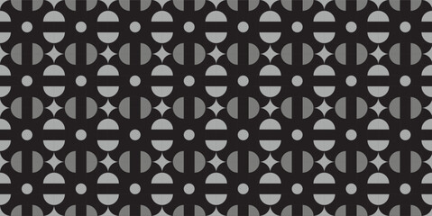 
Seamless geometric pattern combination of black and white semicircular shapes. Perfect for printing, design backgrounds, wallpaper and tiles.