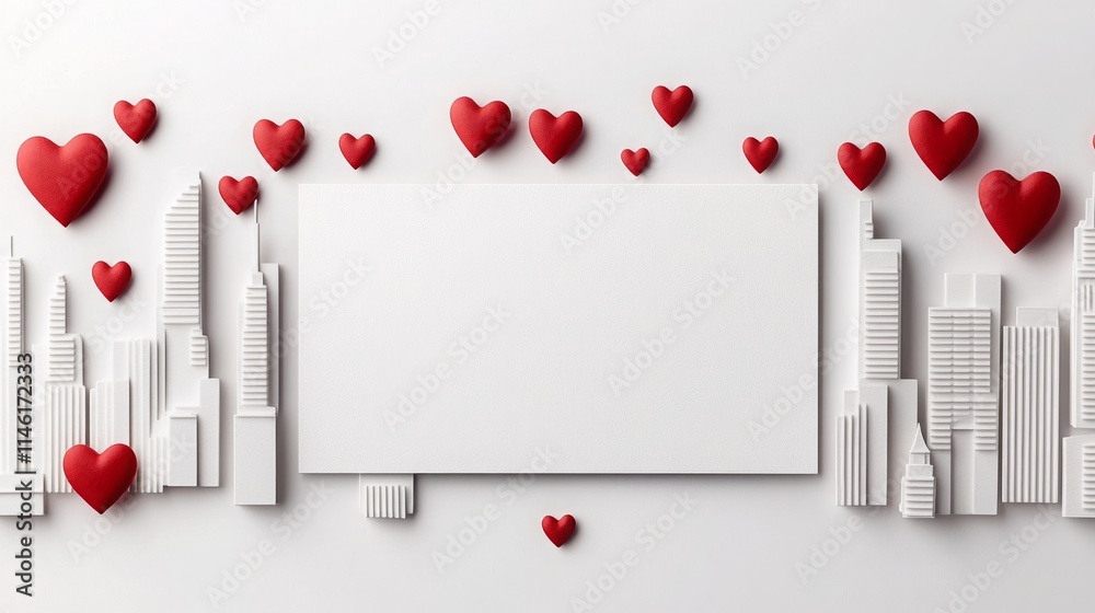 Poster a vibrant arrangement showcases red hearts and a white custom frame against a textured backdrop. the