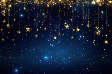 Captivating Night Sky with Golden Stars and Dazzling Sparkles Creating a Dreamy Cosmic Atmosphere for Magical Backgrounds and Enchanting Designs