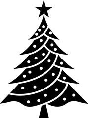Fototapeta premium Black and White Christmas Tree Silhouette Vector Set with Festive Lights