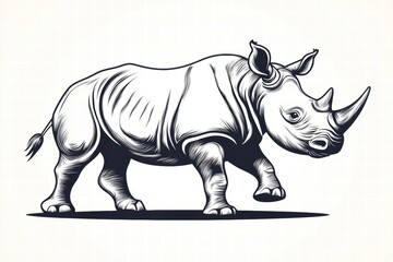 Fototapeta premium Detailed Black and White Illustration of a Rhinoceros in a Bold and Artistic Style Perfect for Wildlife Conservation Themes or Educational Materials