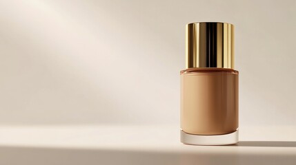 A luxury foundation bottle with a gold cap, floating on a white background, AI Generative.
