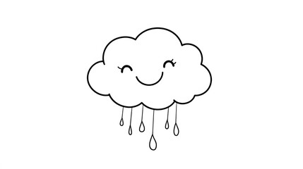 Obraz premium A happy cloud with a raindrop falling from it, simple line drawing