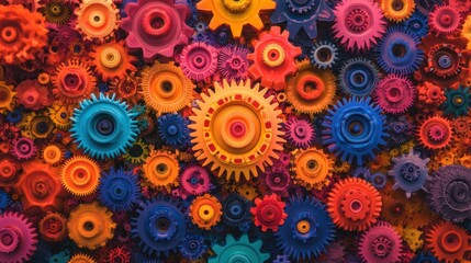 Vibrant Colorful Gears Interlocking Design Abstract Background
