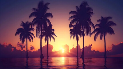 Sunset Palm Silhouette Illustration