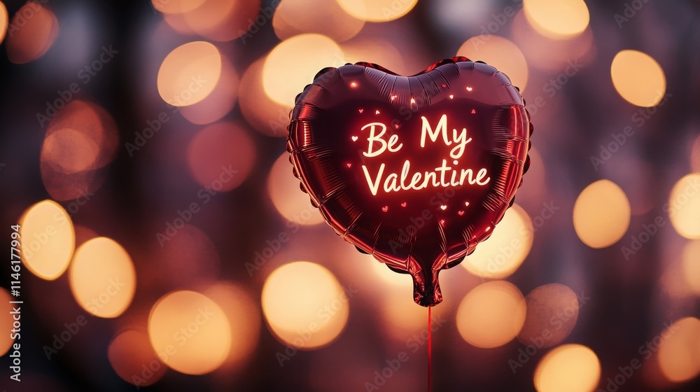 Poster a red heart-shaped balloon with the phrase be my valentine stands out against a backdrop of soft, gl