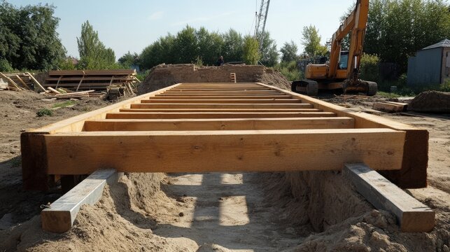 Wooden Framework Under Construction At Building Site