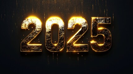 Illuminated Golden Numbers Representing the Year 2025 with a Shimmering Background and Sparkling Effects for New Year Celebrations and Events