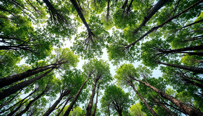 Fototapeta premium Mangrove trees from an upward angle, eco-friendly carbon absorption, fighting climate change, sustainability in practice