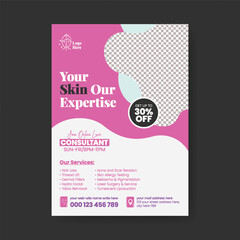 Dermatology skin care consultation print flyer or poster template, suitable for beauty salon leaflet and vertical poster or flyer, leaflet, brochure cover design