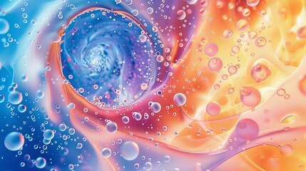 Abstract vector fluid particle flow with bubbles, futuristic nano medical technology and microbiology science fiction illustration