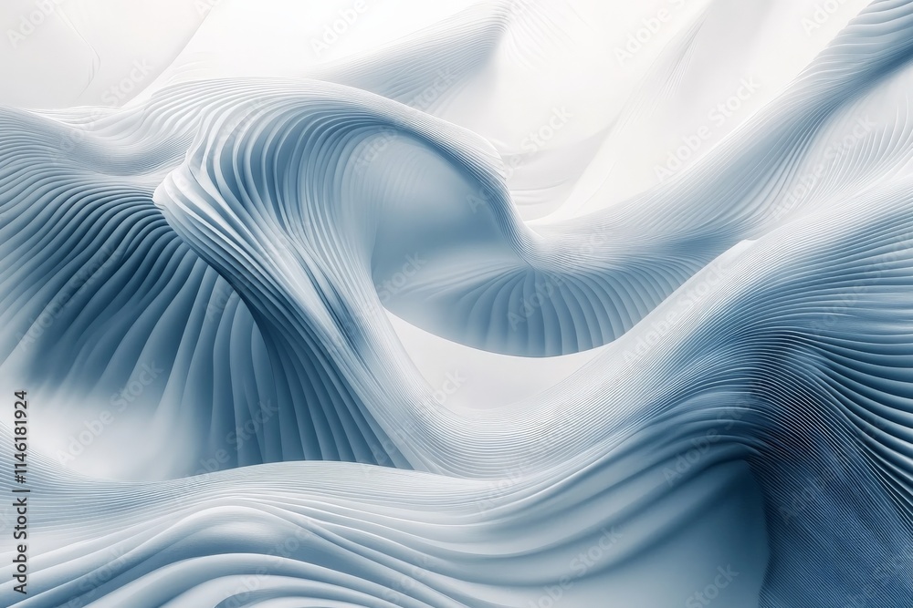 Aufkleber A serene and intricate depiction of waves creating exquisite patterns in soft, muted blue tones, evoking calmness and gentle movements on an abstract canvas.