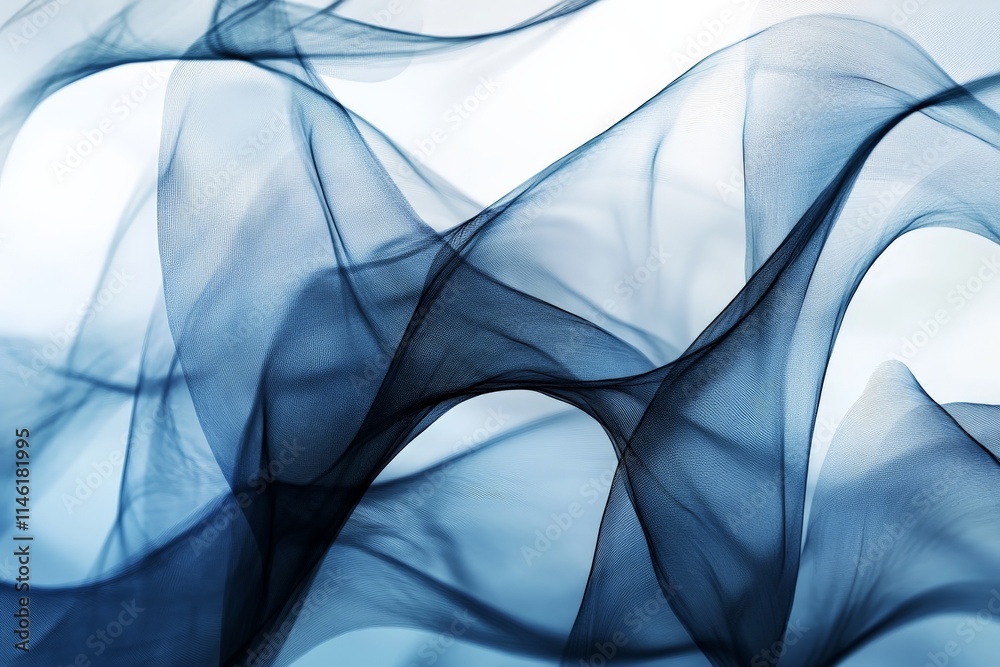Poster flowing blue waves create an abstract, graceful design that evokes calmness and tranquility, ideal f