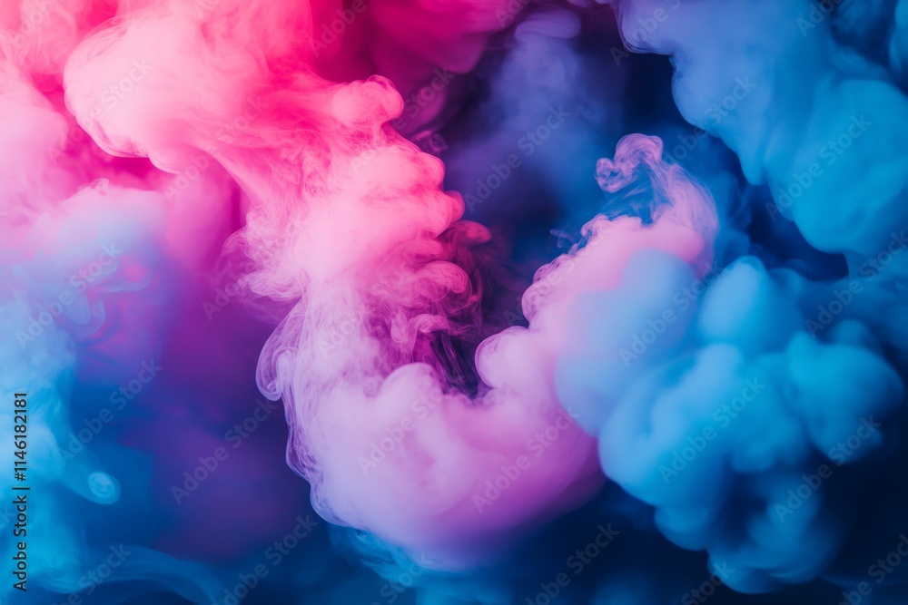 Poster A mesmerizing display of swirling pink and blue smoke, creating an entrancing and dynamic visual effect, evoking a sense of mystery and imagination.