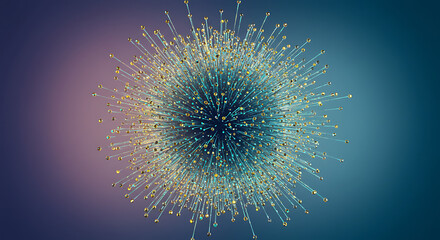 Fototapeta premium Abstract Gold Teal 3D Sphere Burst Connectivity Technology Data Network Energy