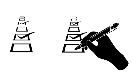 Checklist marking with pen, black isolated silhouette