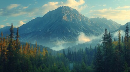 a view of a mountain range with trees in the foreground