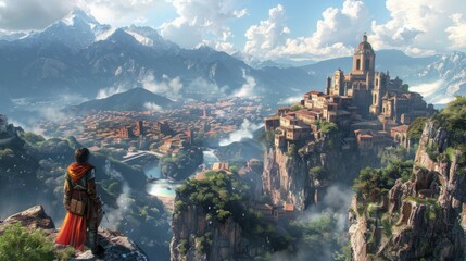 a view of a mountain with a city in the background