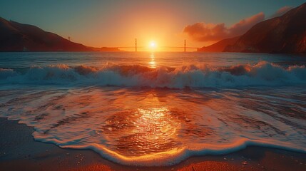 a view of the golden gate bridge from the beach