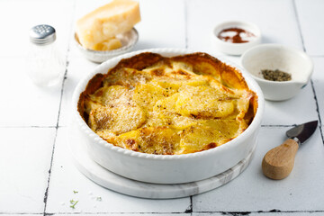 Traditional potato gratin with cream