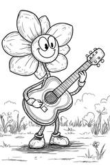 Fototapeta premium Flower Playing Guitar - Coloring Page for Kids