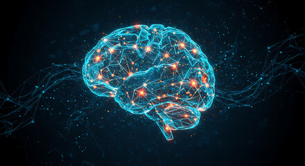 Naklejka premium Abstract Glowing Brain Neural Network AI Technology Concept