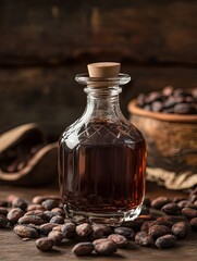 Vintage glass bottle filled with rich ch topaz rustic setting food photography cozy environment close-up view