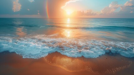 an aerial view of a rainbow in the ocean