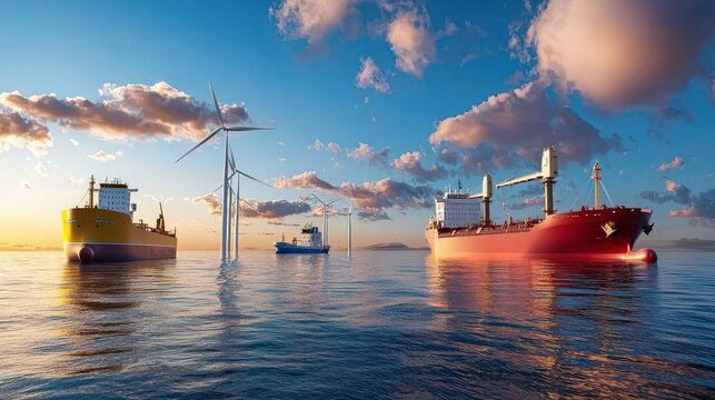 Port with eco-friendly ships powered by alternative fuels
