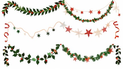 Fototapeta premium Christmas garlands on white background
