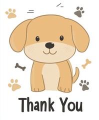 Cute cartoon illustration of a puppy with paw prints and thank you text